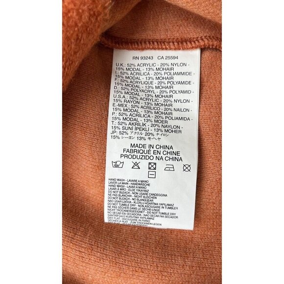 Diesel Women’s Orange Mohair Blend V-Neck Back Zip Pullover Sweater Size S - Picture 5 of 14